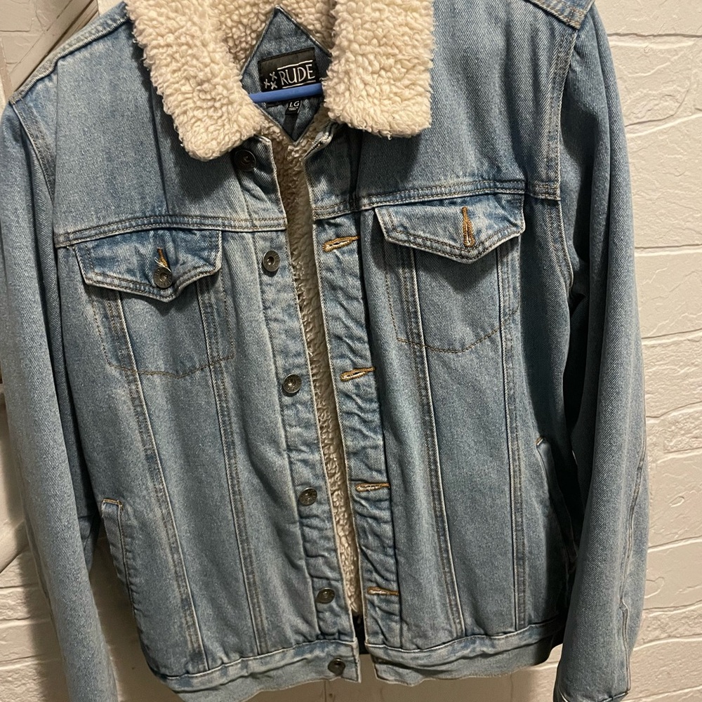 RUDE Denim Jacket with Sherpa Collar